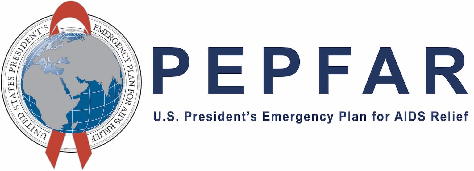 The U.S. State Department's PEPFAR logo, featuring a globe with a red ribbon behind it