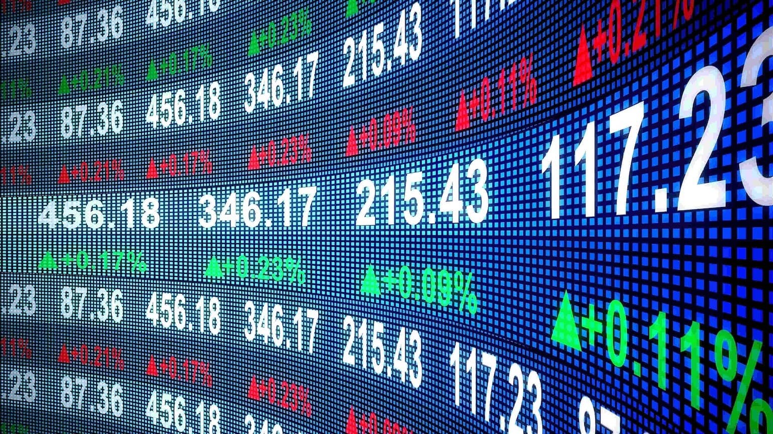 A wall-sized display of stock-ticker information